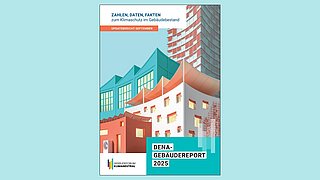 Grafik, Deckblatt des Updatereports September des Gebäudereports 2025 der Deutschen Energie-Agentur.